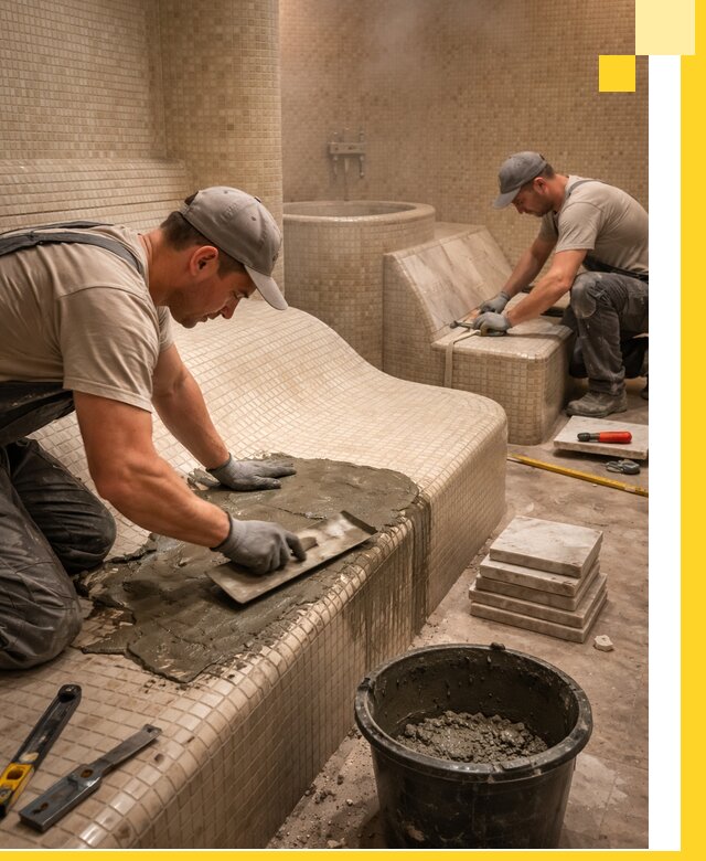 Лежаки для хамама под ключ в Невинномысске, проект и монтаж